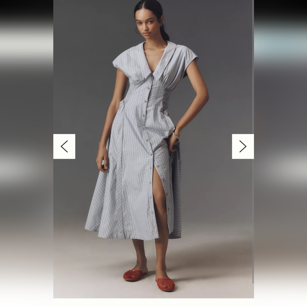 By Anthropologie Short-Sleeve V-Neck Pleated Midi Dress